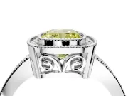 Halo Engagement Ring Setting for Fancy Yellow Cushion Cut Center with Milgrain Halo, Pave Band and Prong Head in White Gold