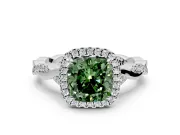 Halo Engagement Ring Setting for Fancy Green Cushion Cut Center with Twist Band and Prong Head in Sterling Silver