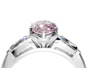 3 Stone Engagement Ring Setting for Fancy Pink Marquise Center with Tapered Baguettes, Plain Band and Prong Head in White Gold