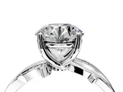 Solitaire Engagement Ring Setting for Round Cut Center with Pave and Plain Crossover Band and Prong Head in White Gold