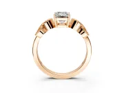 Leaf Engagement Ring Setting for Emerald Cut Center with Milgrain Accent Band and Prong Head in Rose Gold