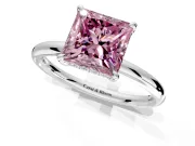 Hidden Halo Engagement Ring Setting for Fancy Pink Princess Cut Center with Thin Rounded Band and Prong Head in Platinum