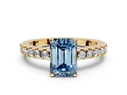 Solitaire Engagement Ring Setting for Fancy Blue Emerald Cut Center with Single Row Accent Band and Prong Head in Yellow Gold