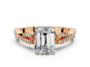 Solitaire Engagement Ring Setting for Emerald Cut Center with Twisted Pave Split Shank and Prong Head in Rose Gold