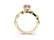 Solitaire Engagement Ring Setting for Fancy Pink Cushion Cut Center with Bezel Station Band and Prong Head in Yellow Gold