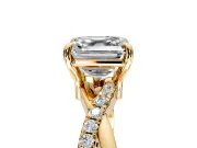 Solitaire Engagement Ring Setting for Asscher Cut Center with Half-Pave Crossover Band and Prong Head in Yellow Gold