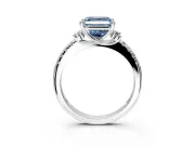 Paired Accent Engagement Ring Setting for Fancy Blue Asscher Cut Center with Pave Band and Prong Head in Sterling Silver