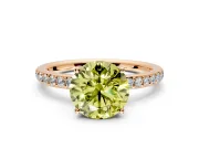 Solitaire Engagement Ring Setting for Fancy Yellow Round Cut Center with Fine Pave Band and Prong Head in Rose Gold