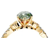 Leaf Motif Engagement Ring Setting for Fancy Green Marquise Center with Pave Band and Prong Head in Yellow Gold