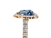 Halo Engagement Ring Setting for Fancy Blue Heart-Shaped Center with Narrowing Pave Band and Prong Head in Rose Gold
