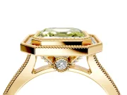 Halo Engagement Ring Setting for Fancy Yellow Asscher Cut Center with Milgrain Pave Band and Bezel Head in Yellow Gold