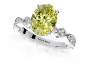 Solitaire Engagement Ring Setting for Fancy Yellow Oval Center with Milgrain Bezel Accents and Prong Head in Sterling Silver