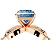 Solitaire Engagement Ring Setting for Fancy Blue Princess Cut Center with Criss-Cross Accent Band and Prong Head in Rose Gold