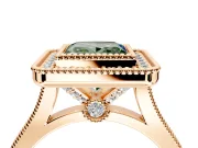 Halo Engagement Ring Setting for Fancy Green Princess Cut Center with Milgrain Frame, Pave Band and Prong Head in Rose Gold