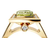 Halo Engagement Ring Setting for Fancy Yellow Princess Cut Center with Outer Bezel Rim, Pave Band and Prong Head in Yellow Gold