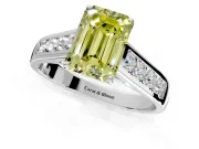 Solitaire Engagement Ring Setting for Fancy Yellow Emerald Cut Center with Cathedral Channel Band and Prong Head in Platinum