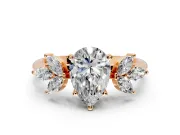 Floral Cluster Engagement Ring Setting for Pear-Shaped Center with Marquise Accents and Prong Head in Rose Gold