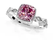 Vintage Station Engagement Ring Setting for Fancy Pink Cushion Cut Center with Accents and Prong Head in White Gold