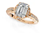 Floral Engagement Ring Setting for Emerald Cut Center with Four Accent Clusters and Prong Head in Rose Gold