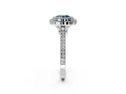 Halo Engagement Ring Setting for Fancy Blue Round Cut Center with Milgrain Frame, Pave Band and Prong Head in White Gold