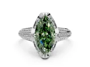 Solitaire Engagement Ring Setting for Fancy Green Marquise Center with Accented Split Shank and Prong Head in White Gold