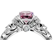 Solitaire Engagement Ring Setting for Fancy Pink Emerald Cut Center with Filigree Band and Prong Head in Platinum