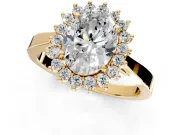 Starburst Halo Engagement Ring Setting for Oval Center with Flat Cathedral Band and Prong Head in Yellow Gold