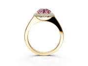 Halo Engagement Ring Setting for Fancy Pink Round Cut Center with Plain Tapered Band and Prong Head in Yellow Gold