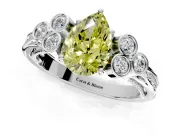 Cluster Engagement Ring Setting for Fancy Yellow Pear-Shaped Center with Bezel Accent Clusters and Prong Head in Sterling Silver