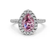 Halo Engagement Ring Setting for Fancy Pink Pear-Shaped Center with Raised Halo, Pave Band and Prong Head in Sterling Silver