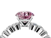 Shared-Prong Engagement Ring Setting for Fancy Pink Round Cut Center with Graduated Accents and Prong Head in White Gold