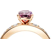 Solitaire Engagement Ring Setting for Fancy Pink Emerald Cut Center with Channel-Set Accents and Prong Head in Rose Gold