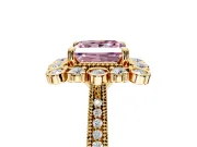 Milgrain Halo Engagement Ring Setting for Fancy Pink Princess Cut Center with Bezel Point Accents and Prong Head in Yellow Gold