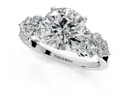Cluster Engagement Ring Setting for Round Cut Center with 2-Row Shoulder Clusters and Prong Head in Sterling Silver