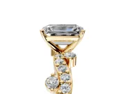 Solitaire Engagement Ring Setting for Emerald Cut Center with Bar-Station Pave Twist and Prong Head in Yellow Gold