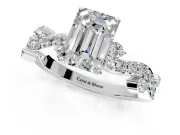 Solitaire Engagement Ring Setting for Emerald Cut Center with Bar-Station Pave Twist and Prong Head in Platinum