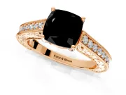 Solitaire Engagement Ring Setting for Fancy Black Cushion Cut Center with Engraved Pave Band and Prong Head in Rose Gold