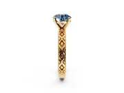 Solitaire Engagement Ring Setting for Fancy Blue Round Cut Center with Milgrain X Pattern Band and Prong Head in Yellow Gold