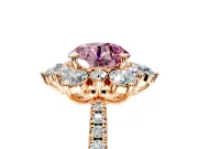 Floral Halo Engagement Ring Setting for Fancy Pink Round Cut Center with Pave Accents and Prong Head in Rose Gold