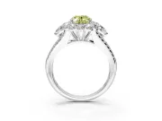 Halo Engagement Ring Setting for Fancy Yellow Oval Center with Two-Strand Split Shank and Prong Head in Sterling Silver