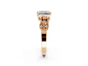 Leaf Engagement Ring Setting for Princess Cut Center with Milgrain Accent Band and Prong Head in Rose Gold