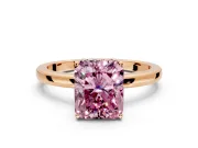 Solitaire Engagement Ring Setting for Fancy Pink Radiant Cut Center with Fine Wire Band and Prong Head in Rose Gold