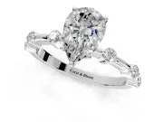 Solitaire Engagement Ring Setting for Pear-Shaped Center with Bezel Station Band and Prong Head in Platinum