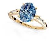 Solitaire Engagement Ring Setting for Fancy Blue Oval Center with Channel Accents and Prong Head in Yellow Gold