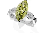 Solitaire Engagement Ring Setting for Fancy Yellow Marquise Center with Accented Twist Band and Leaf Prong Head in White Gold