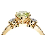 3 Stone Engagement Ring Setting for Fancy Yellow Marquise Center with Round Cut Side Accents and Prong Head in Yellow Gold