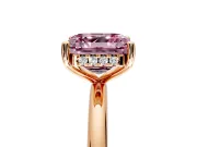 Hidden Halo Engagement Ring Setting for Fancy Pink Asscher Cut Center with Thin Round-Wire Band and Prong Head in Rose Gold
