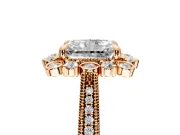 Milgrain Halo Engagement Ring Setting for Radiant Cut Center with Bezel Point Accents and Prong Head in Rose Gold