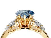 Leaf Cluster Engagement Ring Setting for Fancy Blue Heart-Shaped Center with Marquise Accents and Prong Head in Yellow Gold
