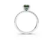 Solitaire Engagement Ring Setting for Fancy Green Emerald Cut Center with Fine Pave Narrow Band and Prong Head in White Gold